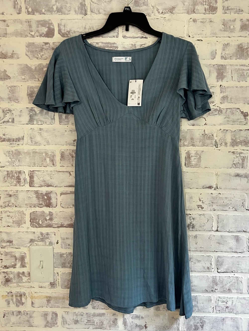 Primark 100% Viscose Dress Blue Flutter-Sleeve V-Neck Women's Size 2 Cottagecore